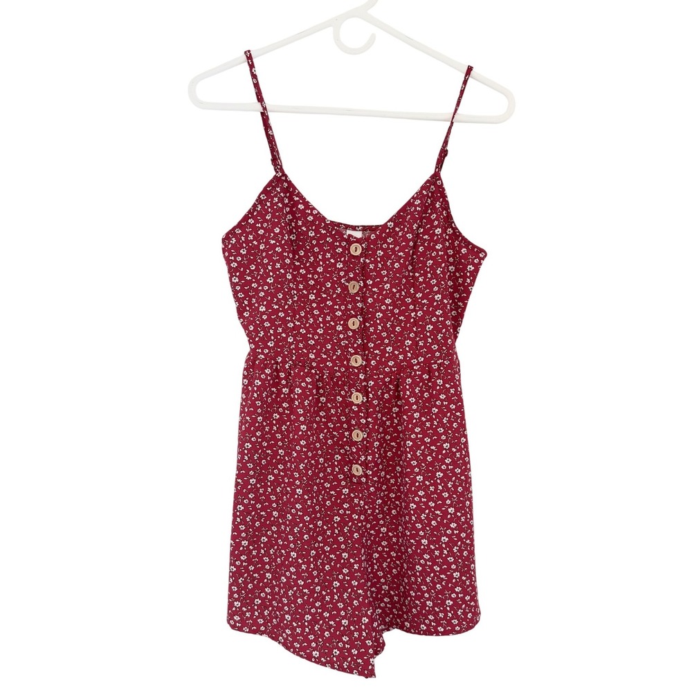 Forever 21 Burgundy Floral Button Front Romper XS Sleeveless Adjustable Straps